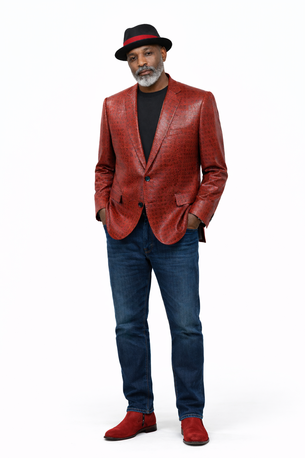 Bassiri J1041 Blazer Croc Print Blazer Red