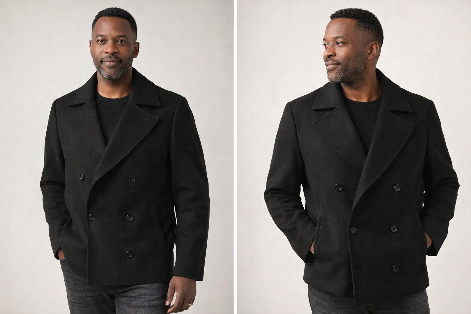 Lanzino Double Breast Short Coat Black