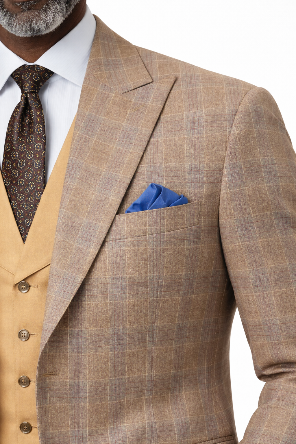 Steve Harvey 126703SHS 3 Pieces Suit Orangy Brown/ Tan Plaid