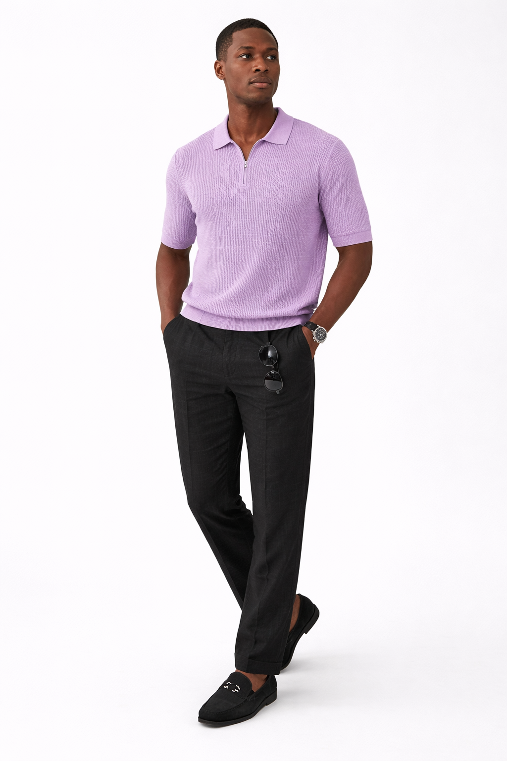 Stacy Adams 21051 Short Sleeve Knit Polo Lavender