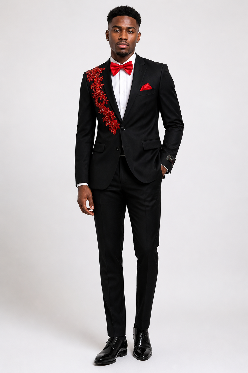 Bolzano S6002121H Suit Slim Fit Black With Red Customization #2