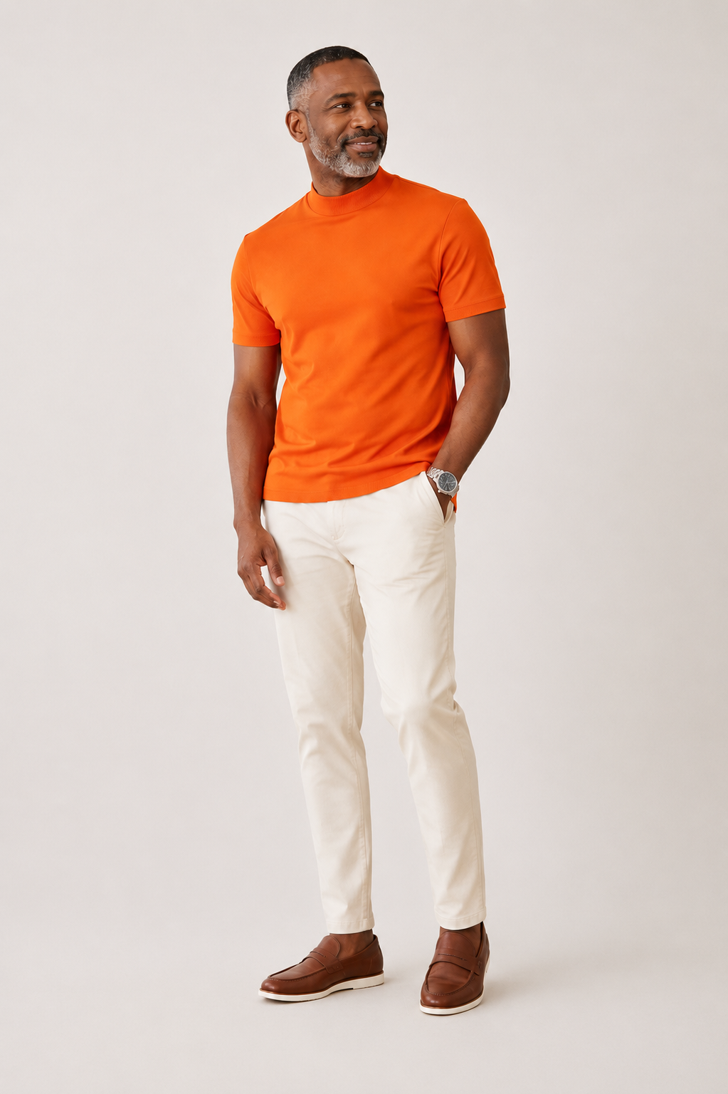 Log-In By Bassiri 218 knit Short Sleeve Mock Neck Orange