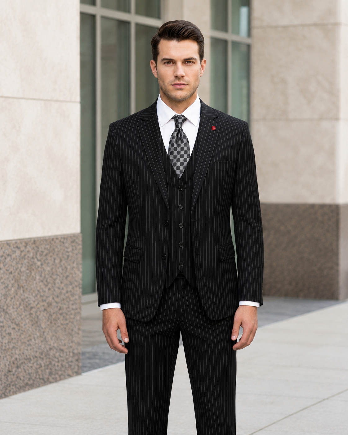 Vitali M6739 3 Pieces Modern Fit Suit Black