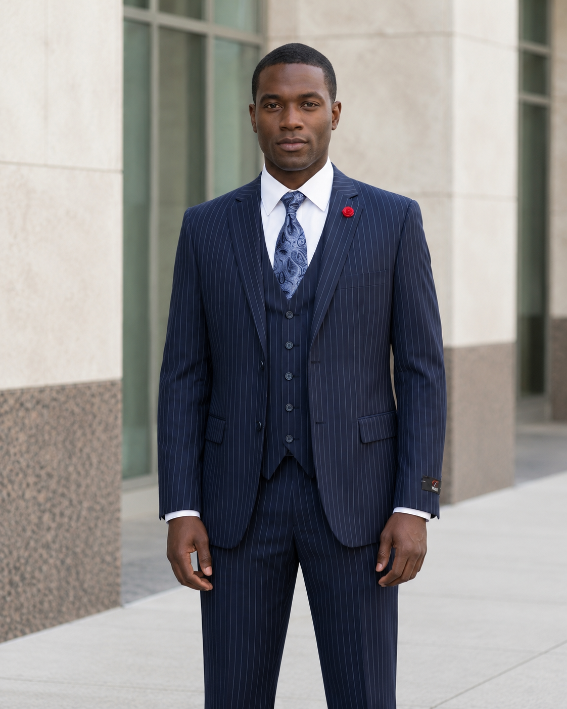 Vitali M6739 3 Pieces Modern Fit Suit Navy