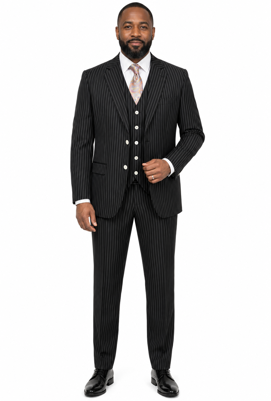 Vitali M3178 3 Piece Pinstripe Suits Black