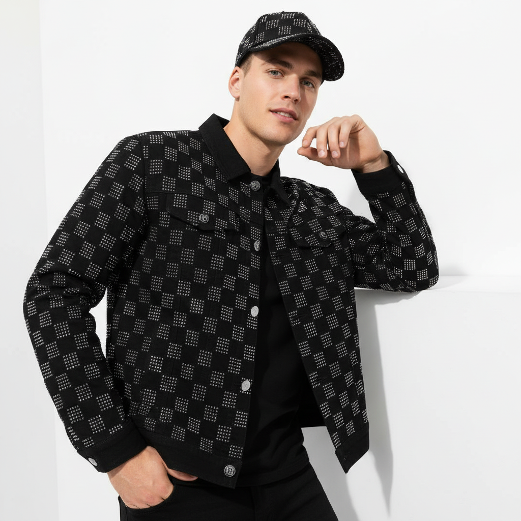 Dazzle Check Denim Jacket BLACK/SILVER
