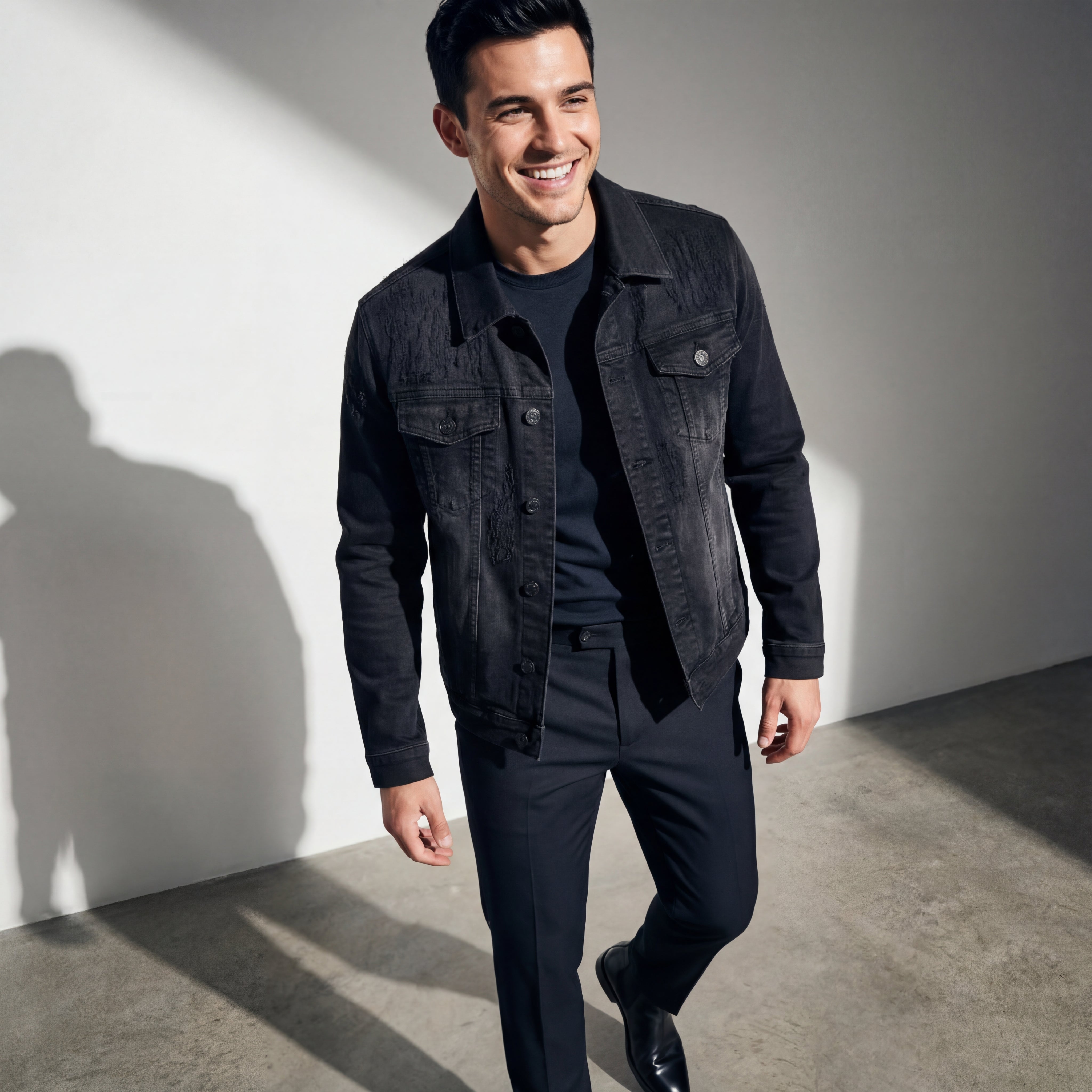 Obsidian Distressed Denim Jacket BLACK