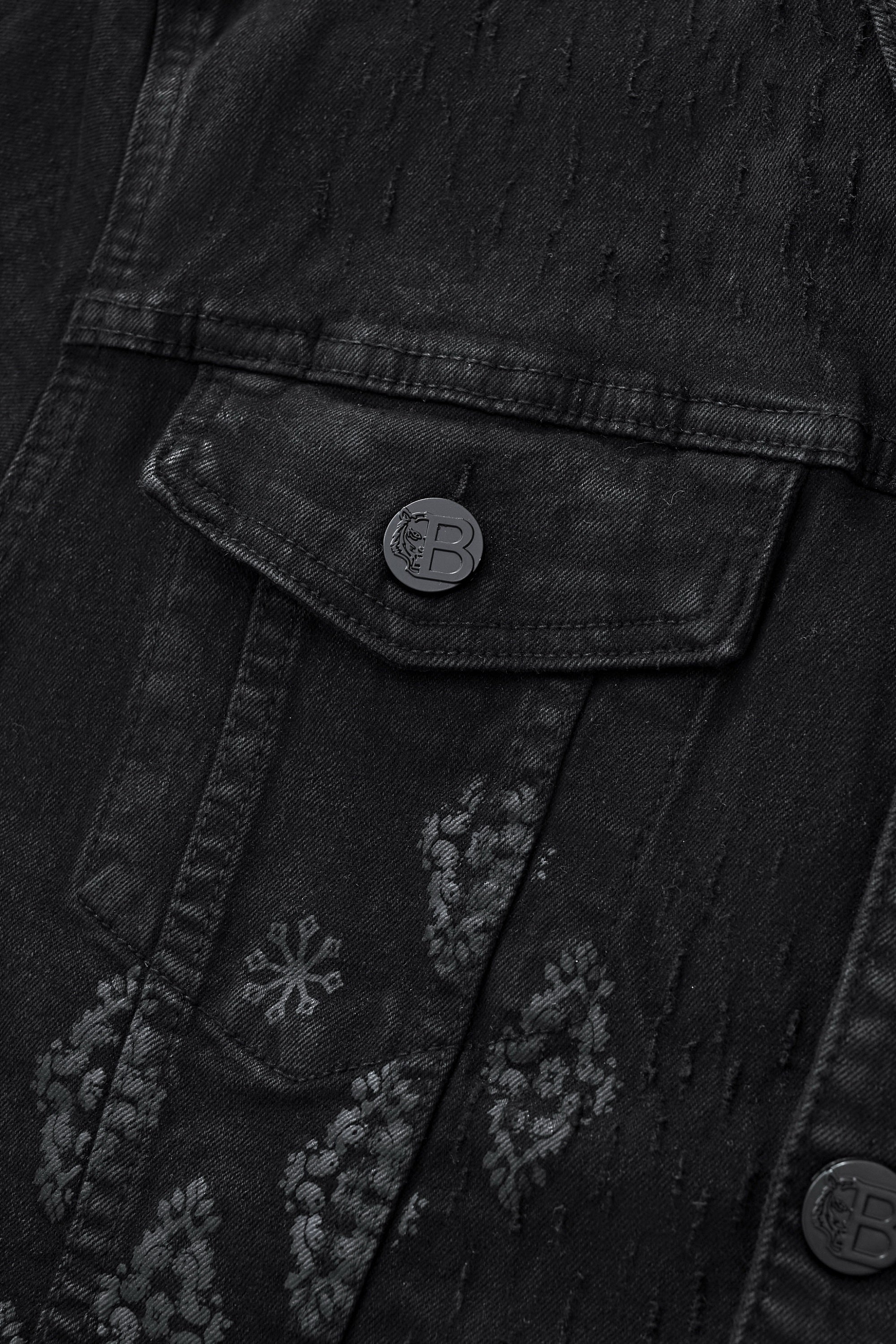 Regalia Medallion Print Denim Jkt BLACK