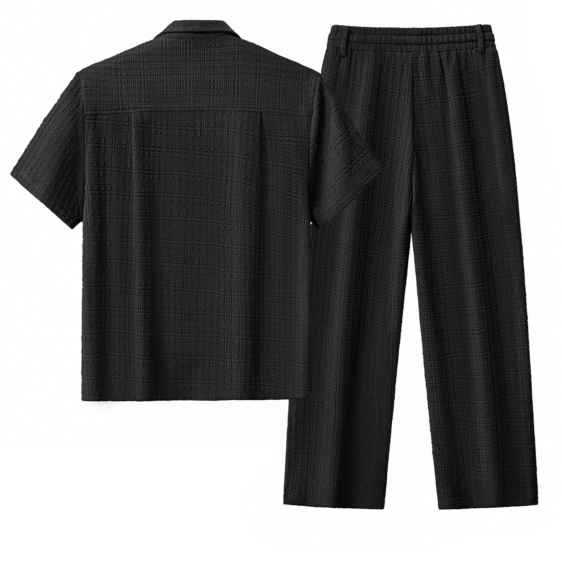 Loft Set – Textured Short Sleeve Shirt & Pant BLACK