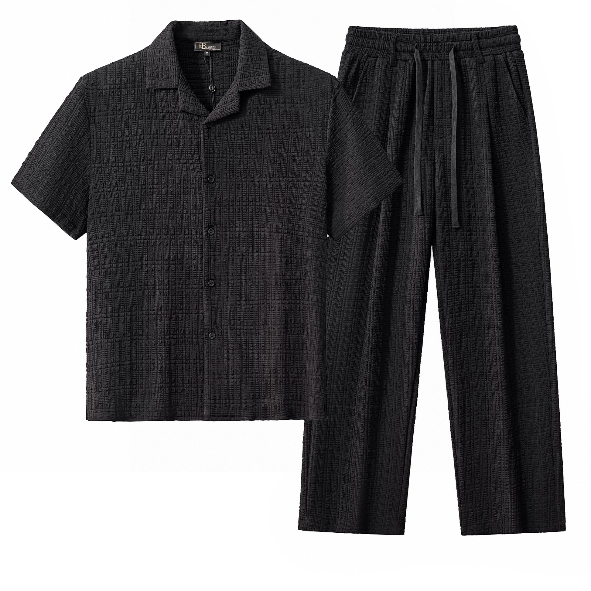 Loft Set – Textured Short Sleeve Shirt & Pant BLACK