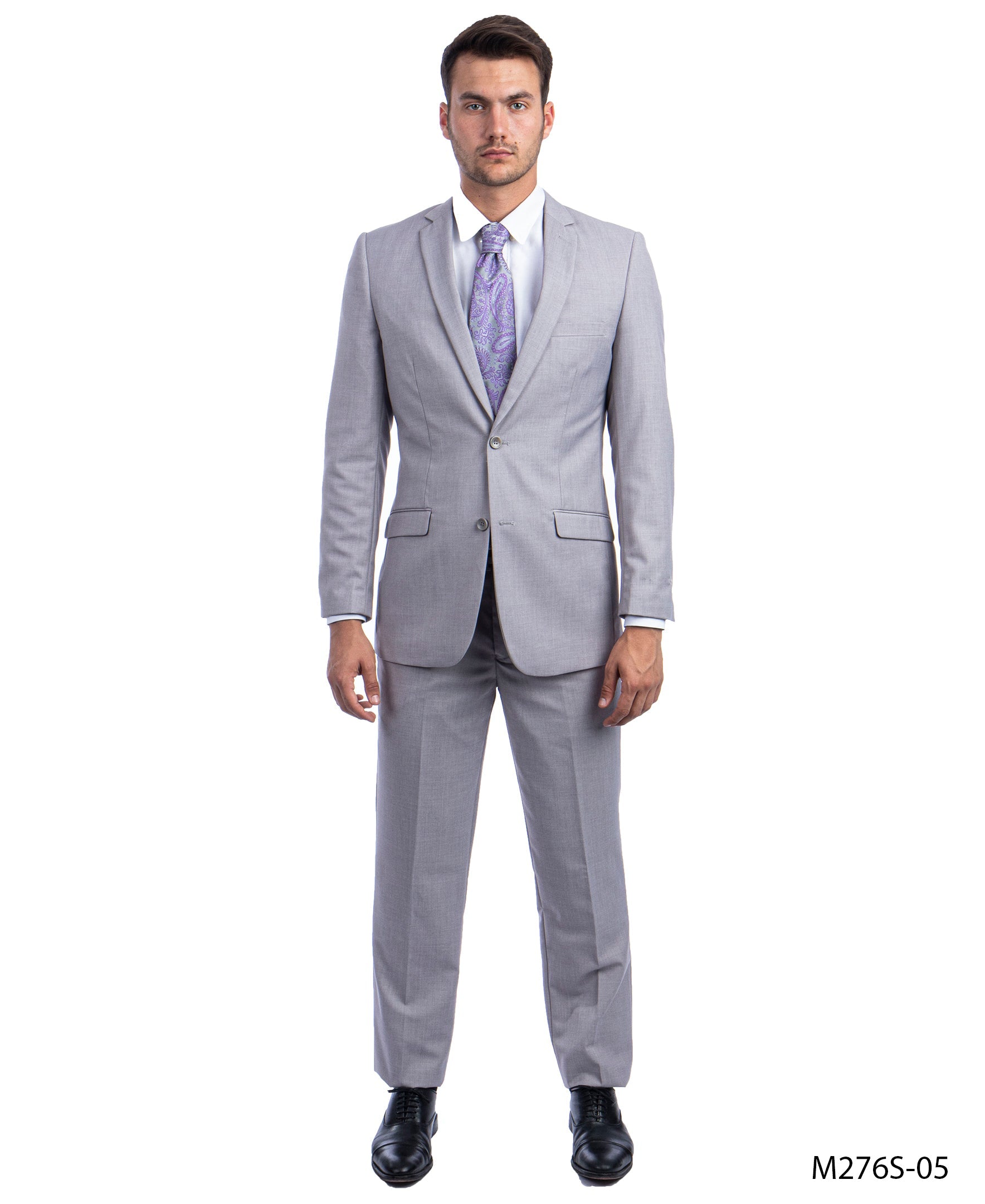 gray dress shirt purple tie outfit Azzuro Mens 2 PC Light Gray Suit