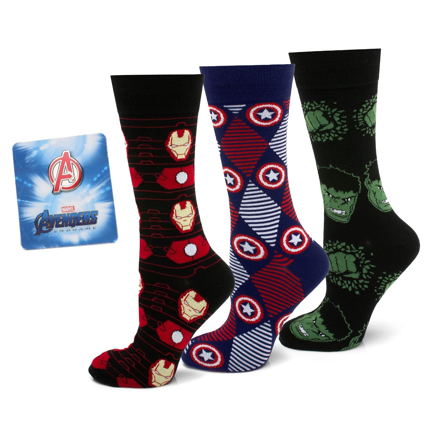 Marvel Avengers Favorites 3 Pair Socks and Lapel Pin Gift Set