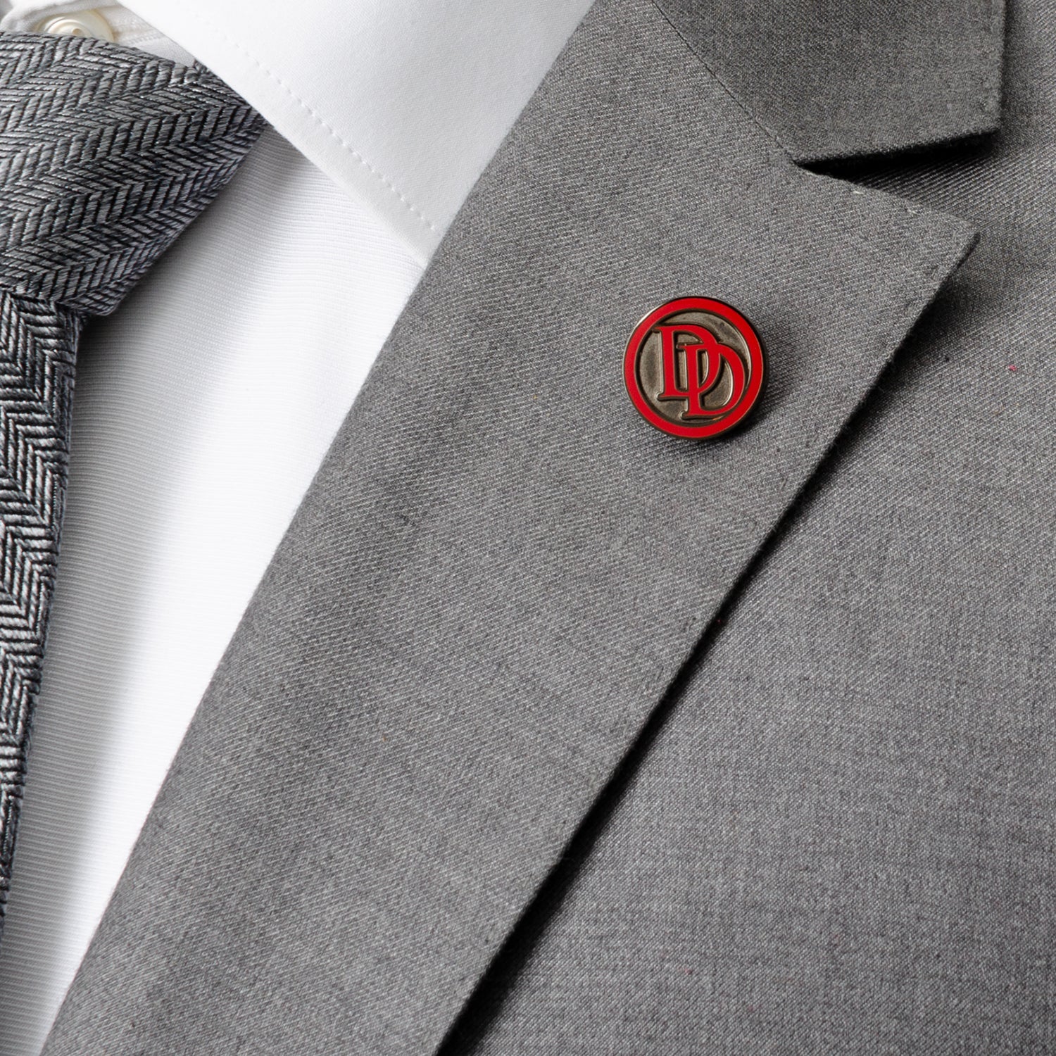 Marvel Daredevil Men’s Black Tie and Embossed Logo Lapel Pin Gift Set