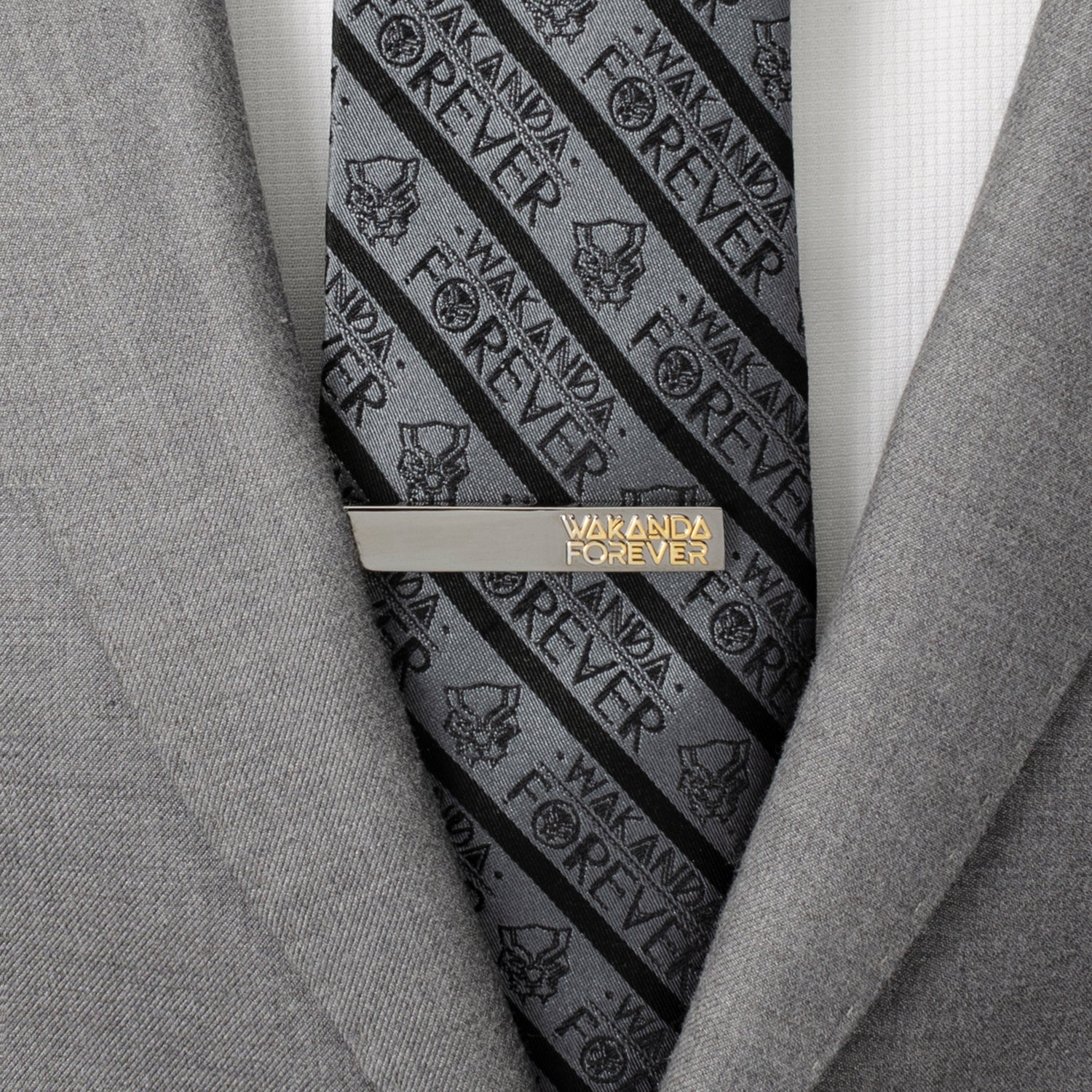 Marvel Black Panther Wakanda Forever Gunmetal Gold Tie Clip