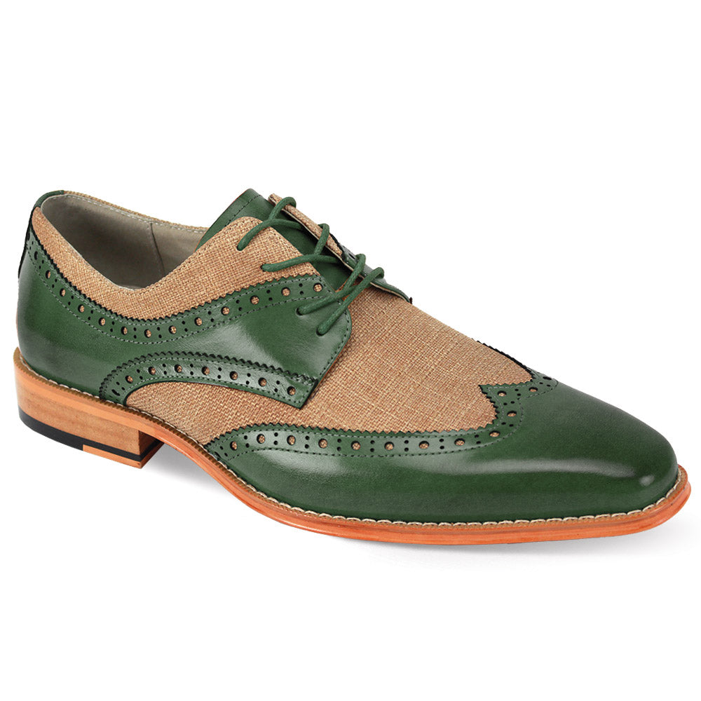 olive green dress shoes mens Giovanni 2 Tone Leather Spectator Derby Nico Made of vegan leather Dark Green Loafers | Andrew