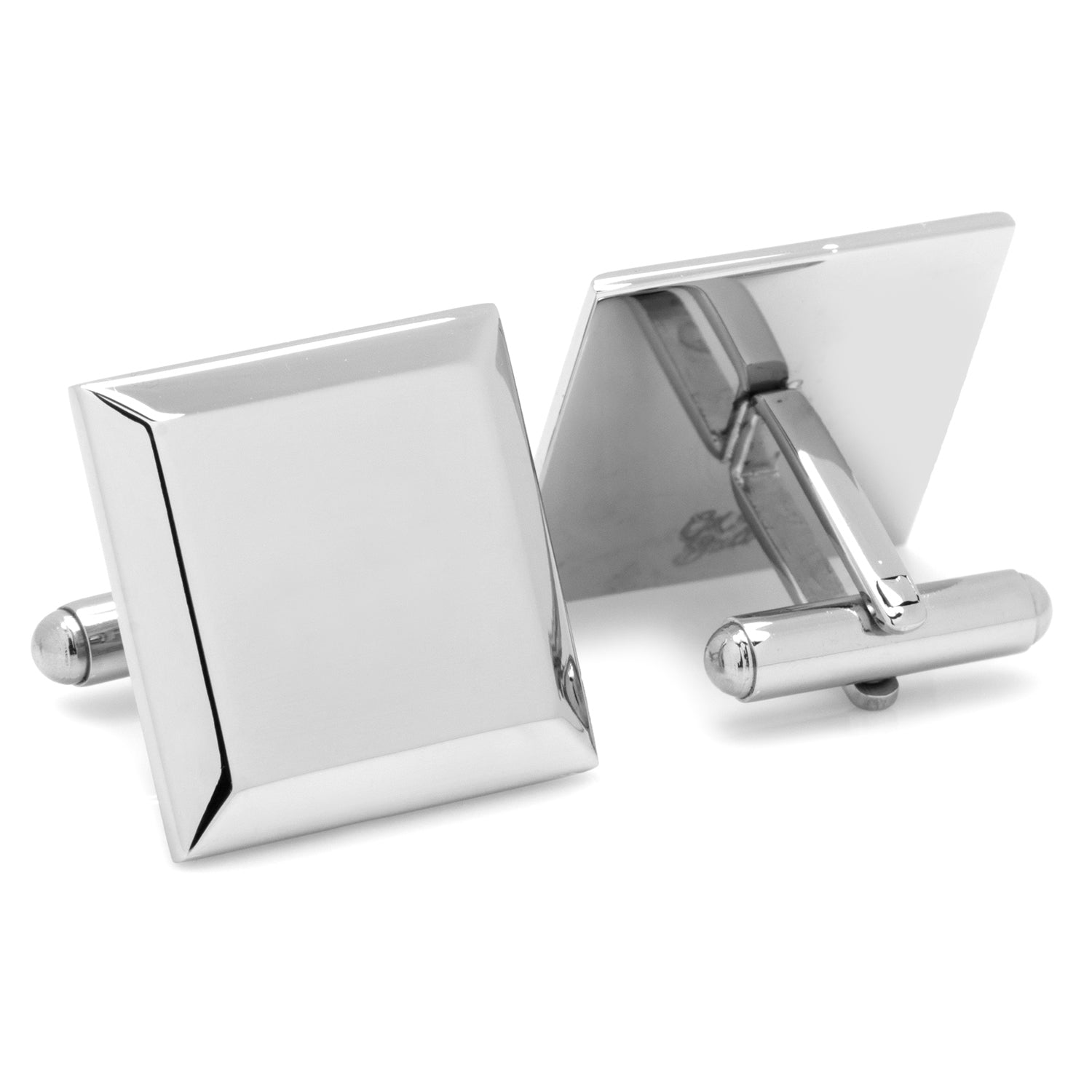 Stainless Steel Beveled Square Engravable Cufflinks and Tie Bar Gift Set