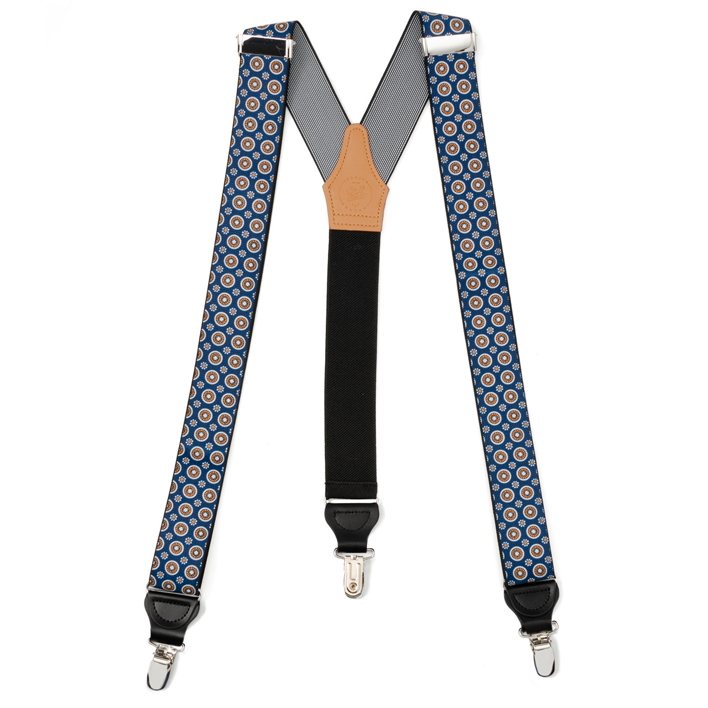 Blue Motif Patterned Convertible Suspenders