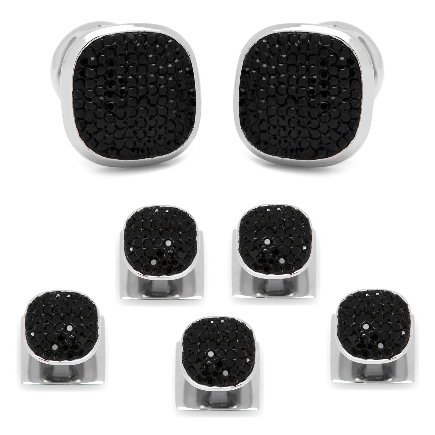 Stainless Steel Black Pave Crystal 5-Stud Set