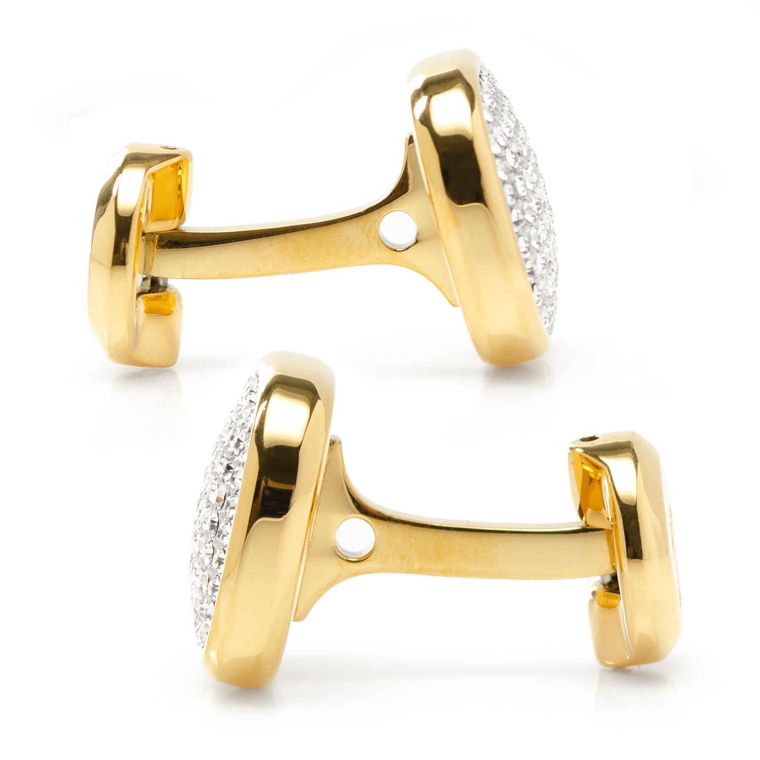 Stainless Steel Gold Plated White Pave Crystal Cufflinks