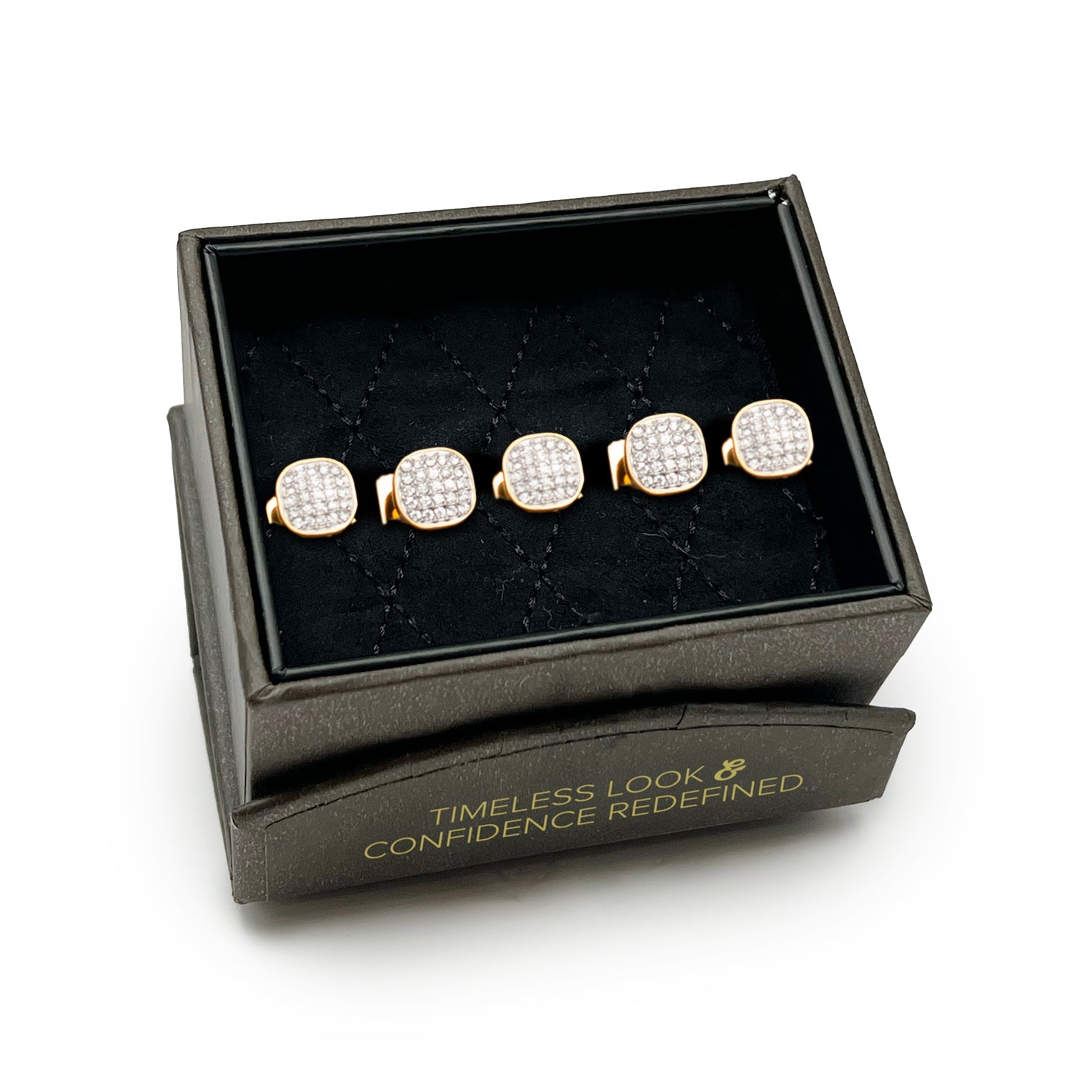 Stainless Steel Gold Plated White Pave Crystal 5-Studs