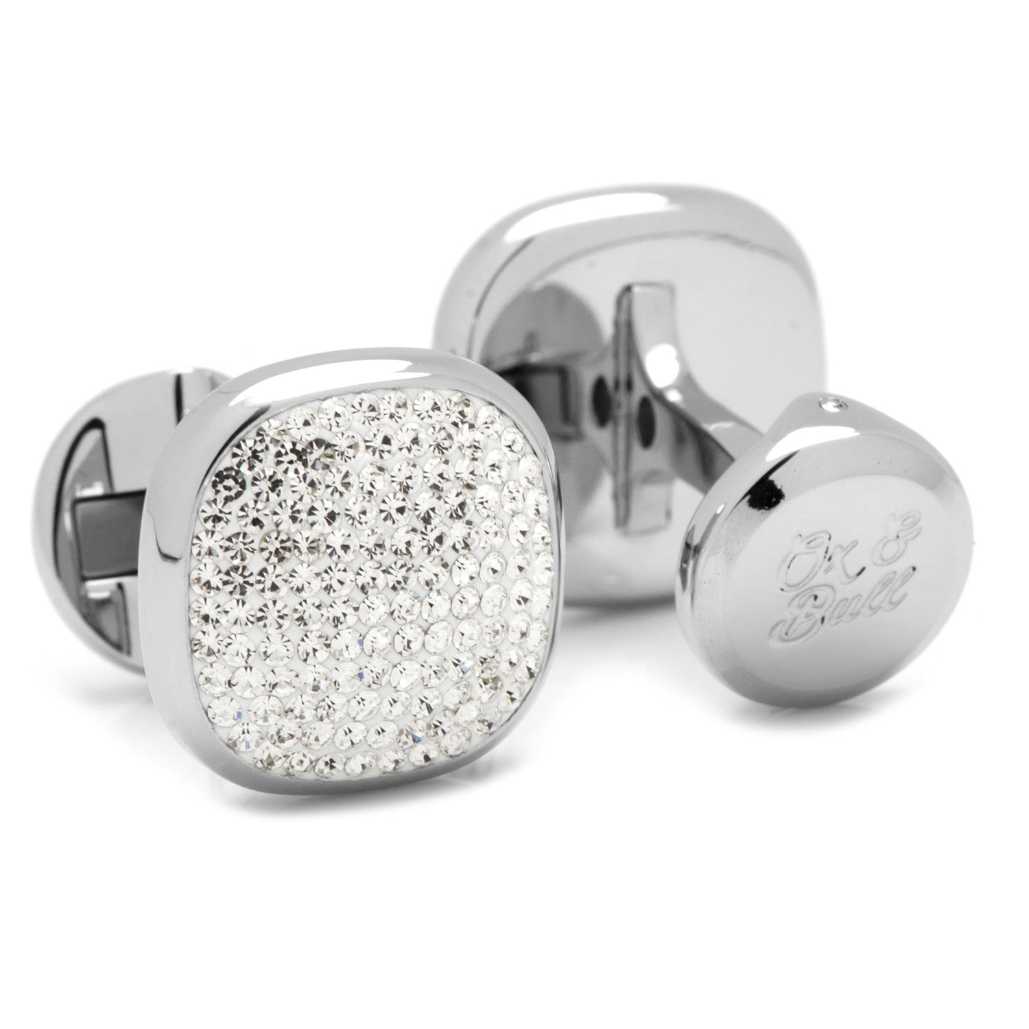 Stainless Steel White Pave Crystal Cufflinks
