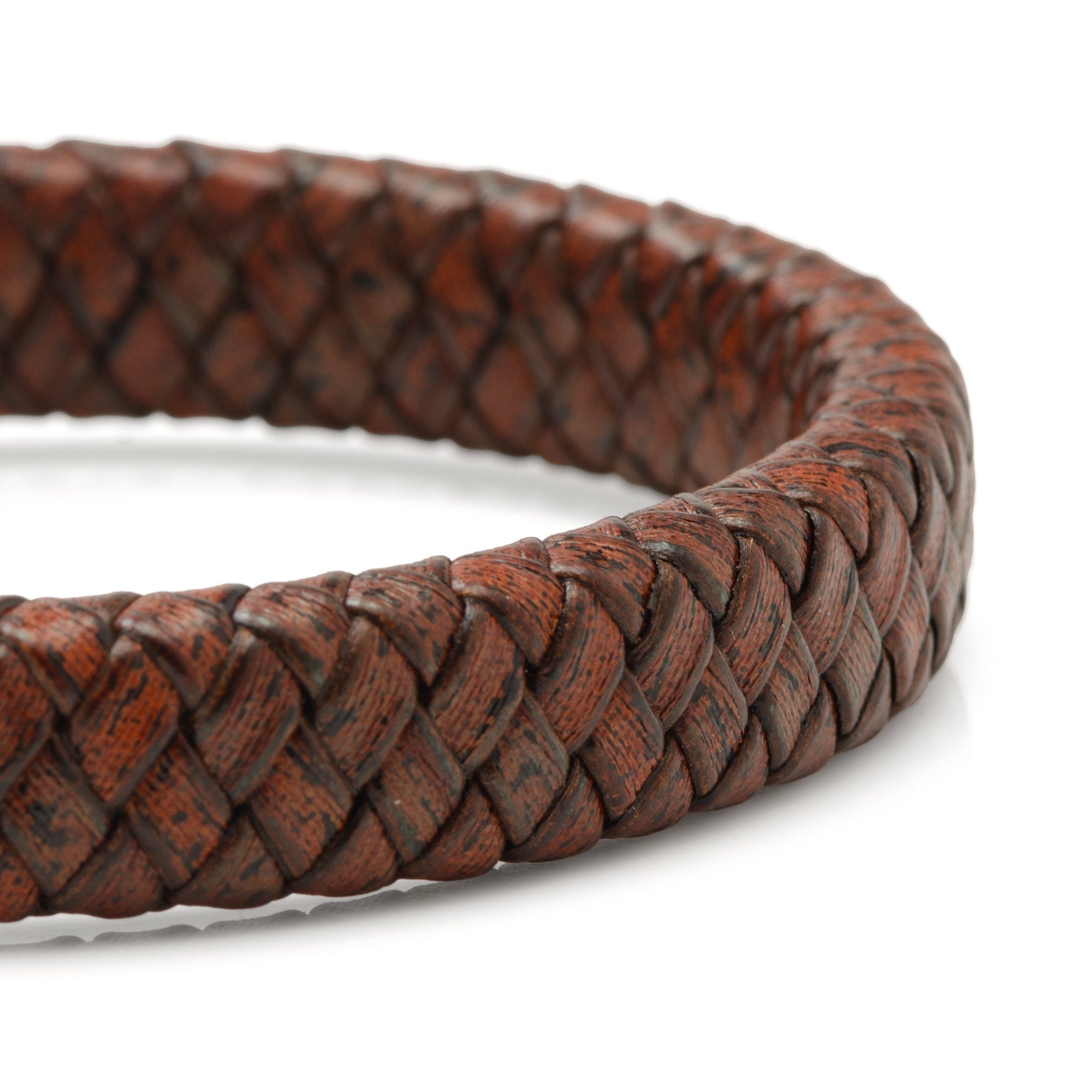 Red Brown Braided Leather Bracelet with Gunmetal Stainless Steel Magnetic Clasp