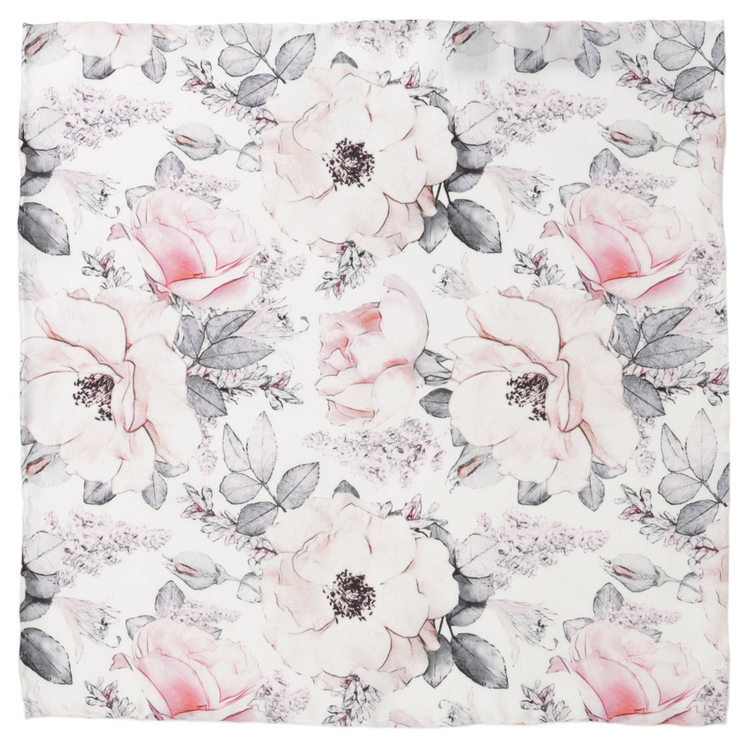 Painted Floral Gray Necktie and Pocket Square Gift Set