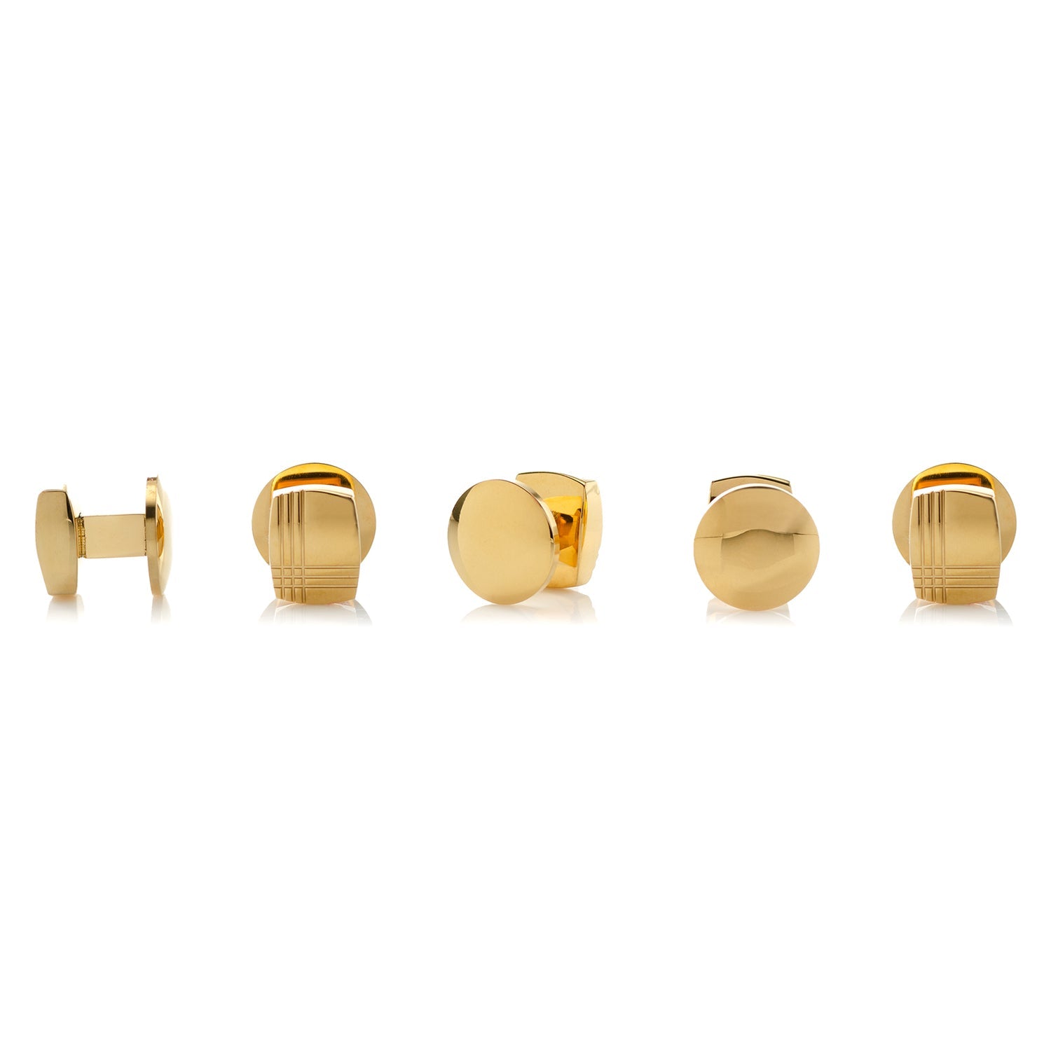 Stainless Steel Gold Tartan Plaid 5-Studs