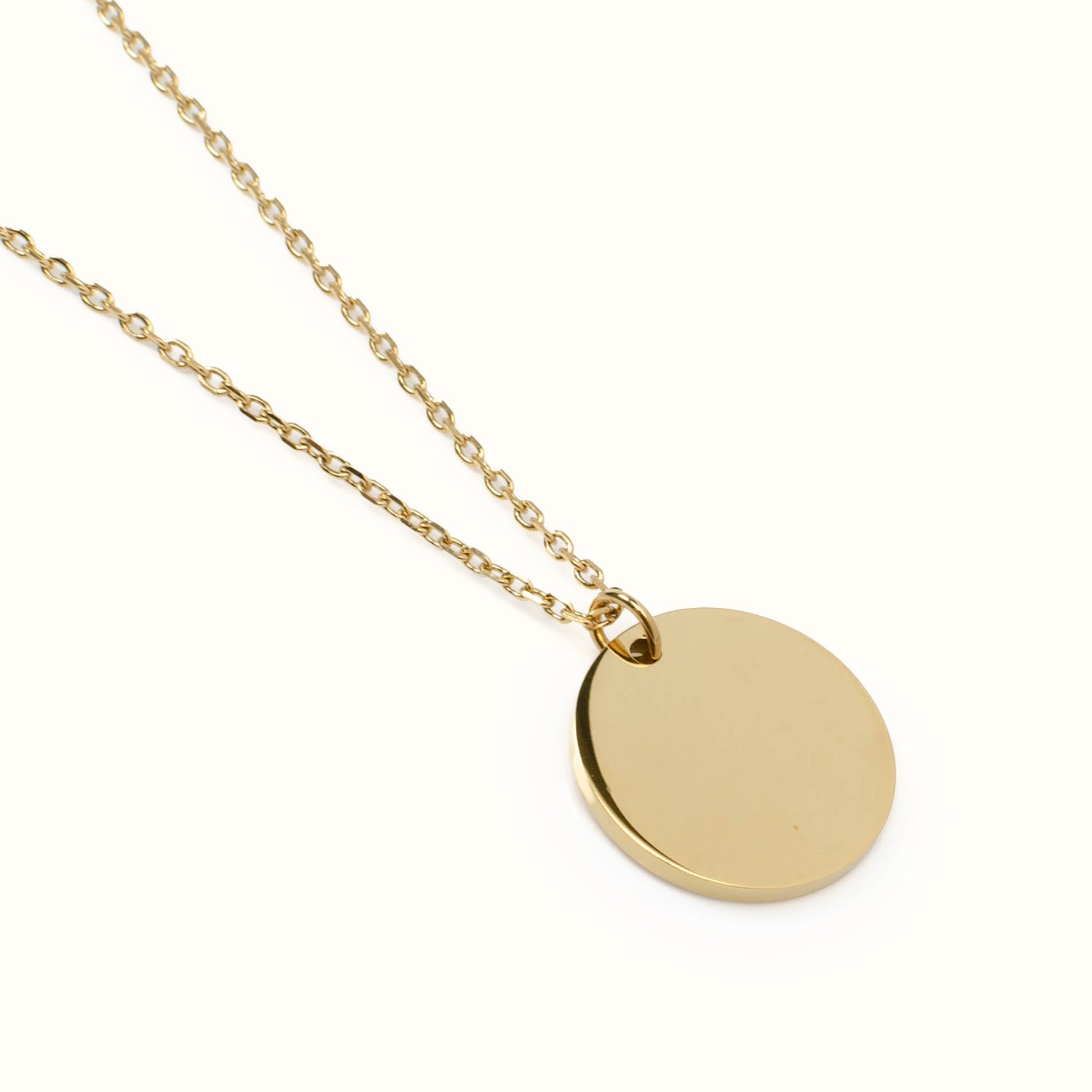 Stainless Steel Gold Engravable Round Pendant Women's Necklace