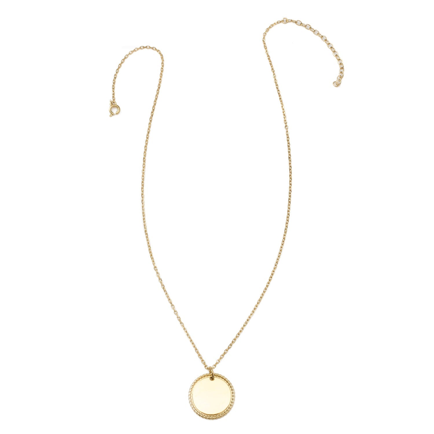 Stainless Steel Gold Engravable Round Rope Edge Pendant Women's Box Chain Necklace