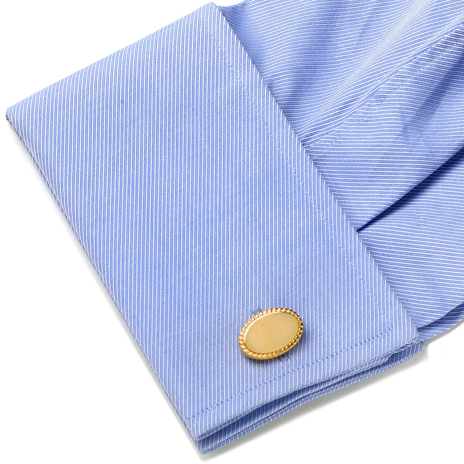 14K Gold Plated Rope Border Oval Cufflinks and Tie Bar Gift Set