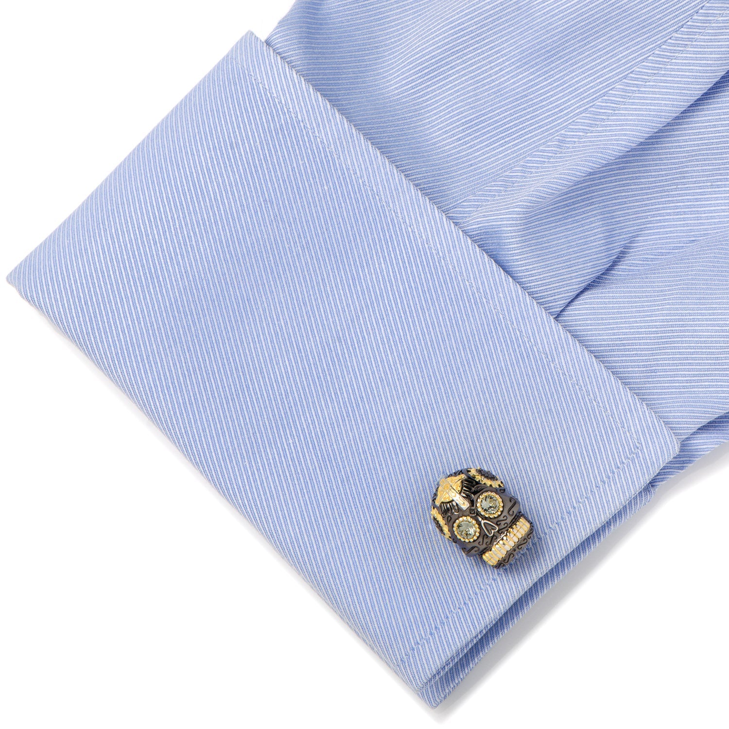 Sterling Silver Black and 18K Gold Vermeil Day of the Dead Skull Cufflinks