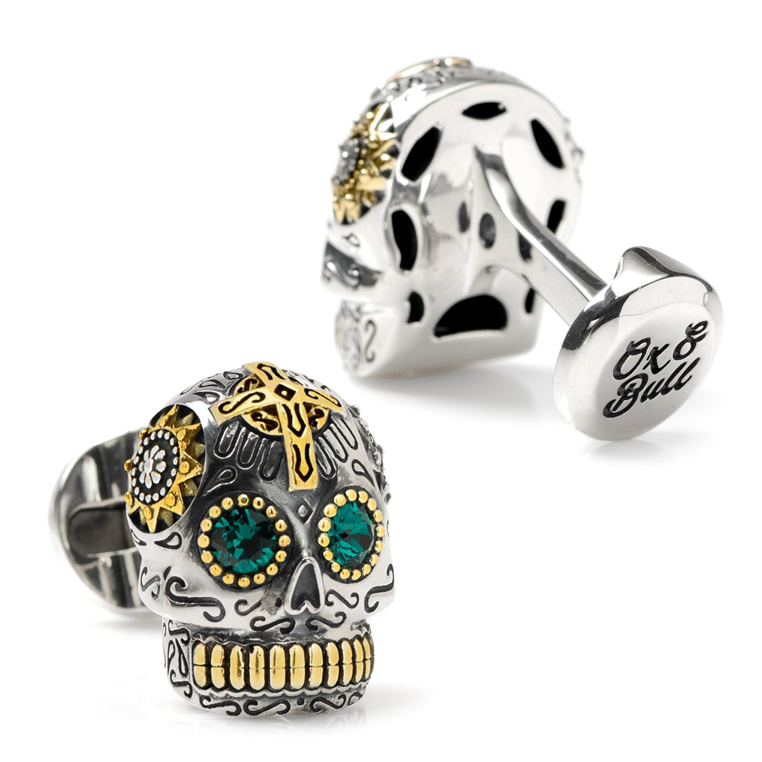 Sterling Silver with 18K Gold Vermeil Day of the Dead Skull Cufflinks