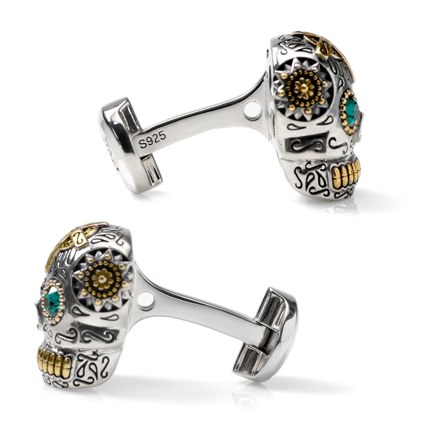 Sterling Silver with 18K Gold Vermeil Day of the Dead Skull Cufflinks