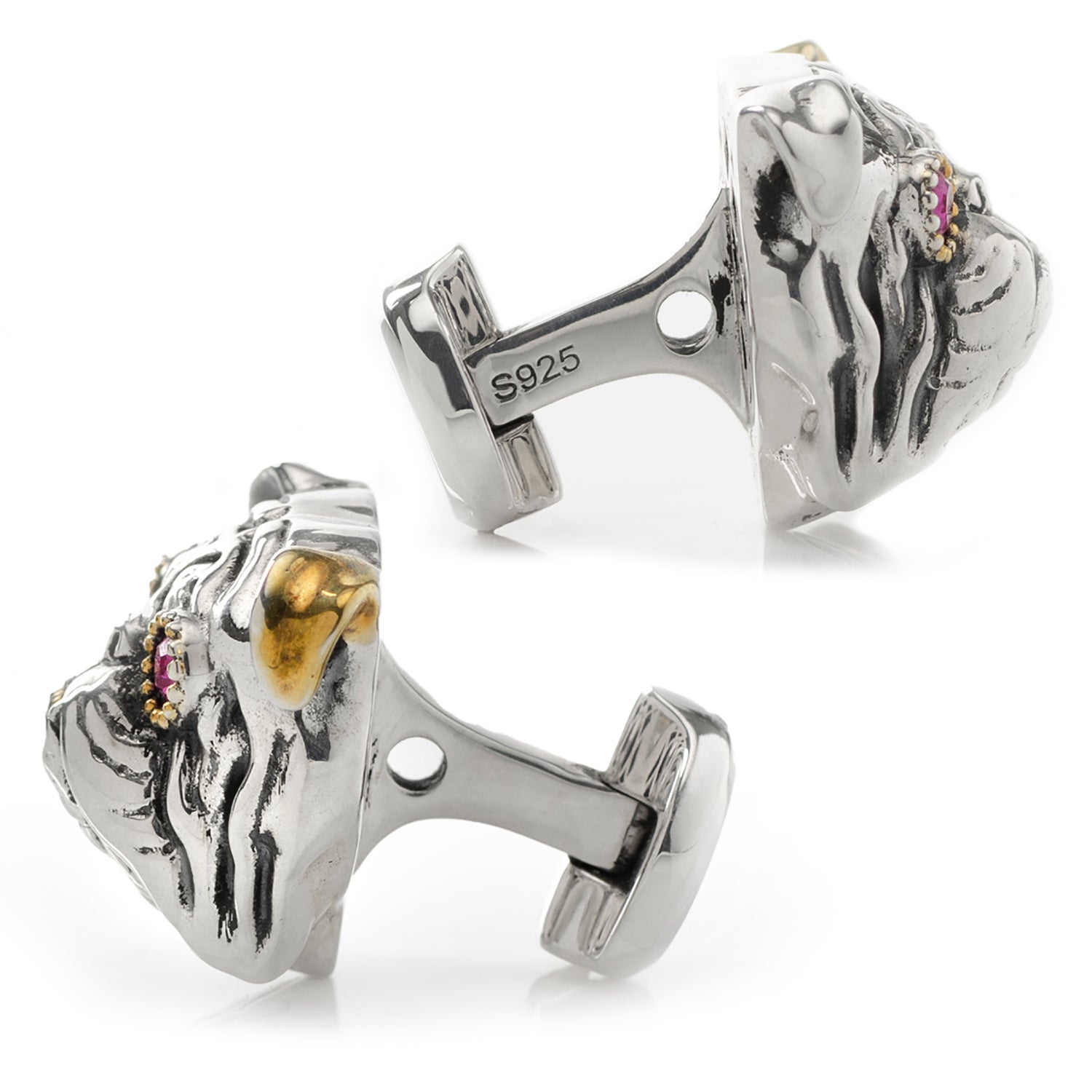 Sterling Silver with 14k Gold Vermeil Accent English Bulldog Cufflinks