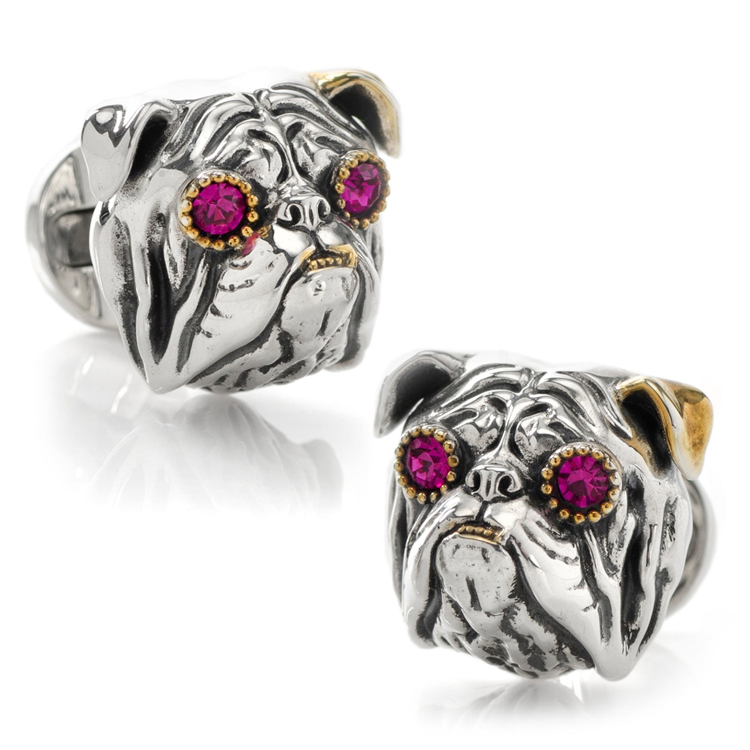 Sterling Silver with 14k Gold Vermeil Accent English Bulldog Cufflinks