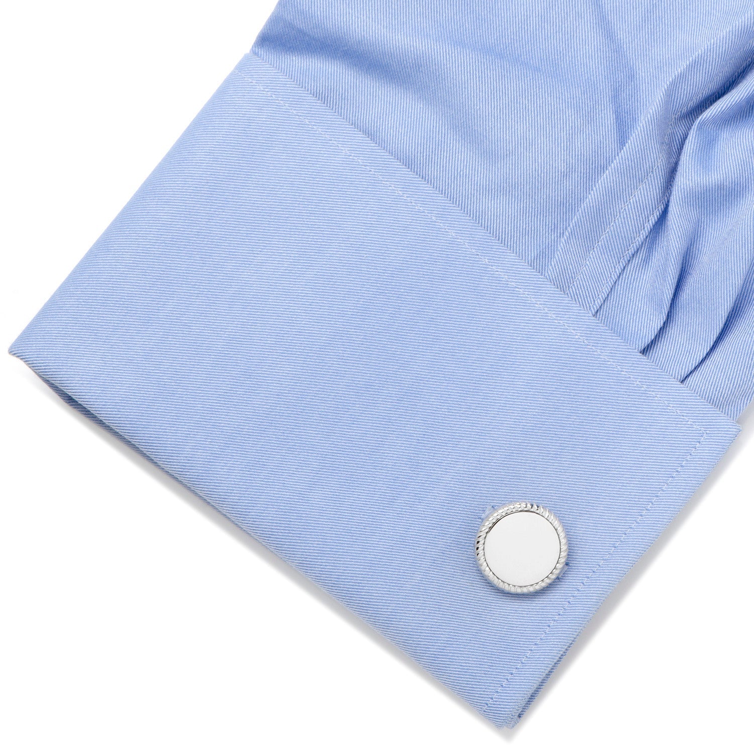 Sterling Silver Rope Border Engravable Round Cufflinks