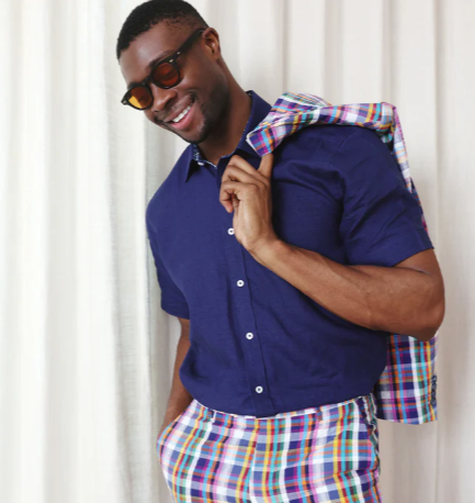 Inserch SS717-36 Short Sleeve Linen Shirt Ink Blue