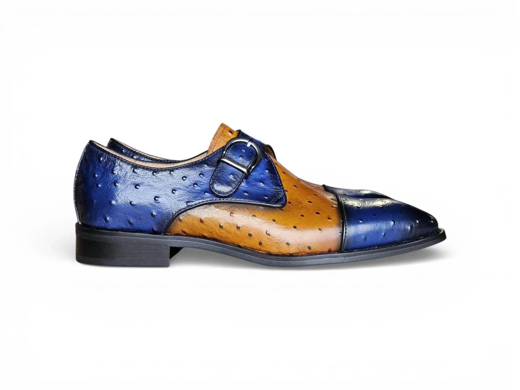 Ostrich Embossed Cap Toe Single Monk Strap