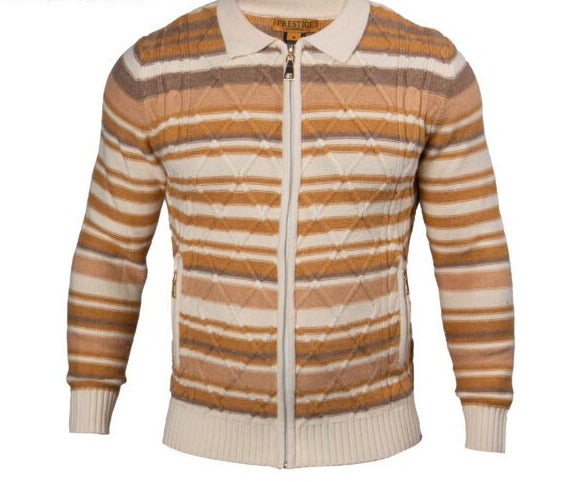 Prestige PD-255 L/S Full Zip 4Tone Cable Sweater Cream