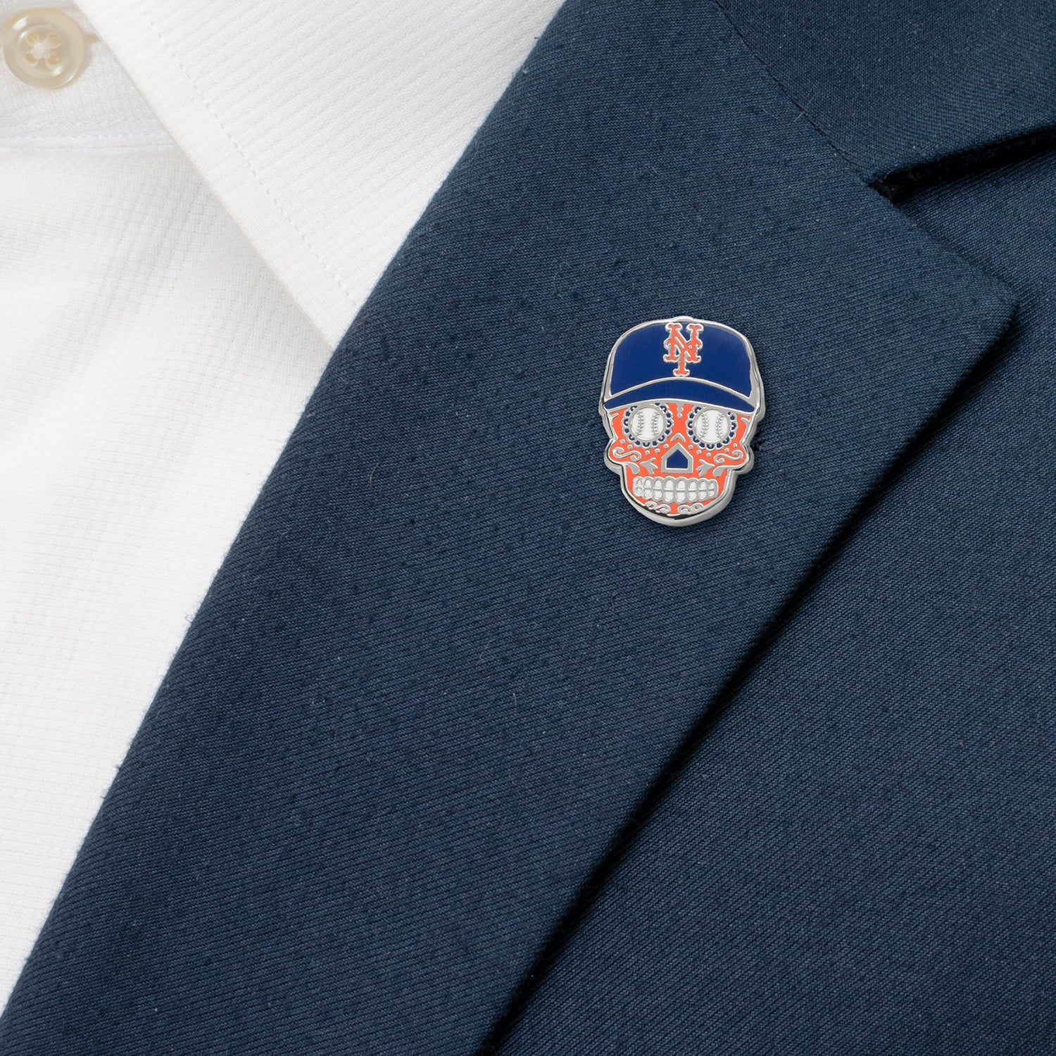 MLB New York Mets Sugar Skull Cufflinks & Lapel Pin Gift Set