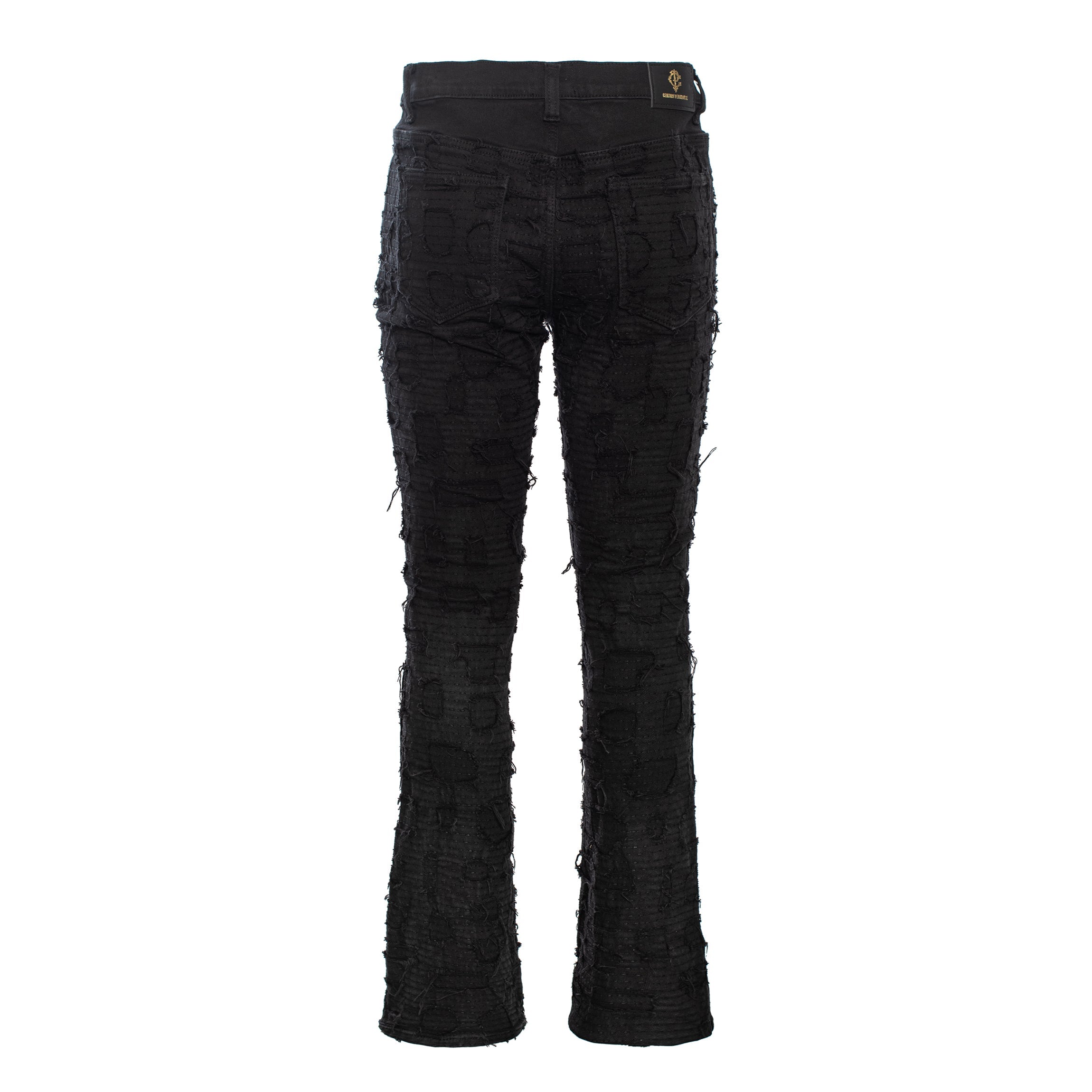 Patchwork Distressed Heritage Fit Denim Jeans-BLACK