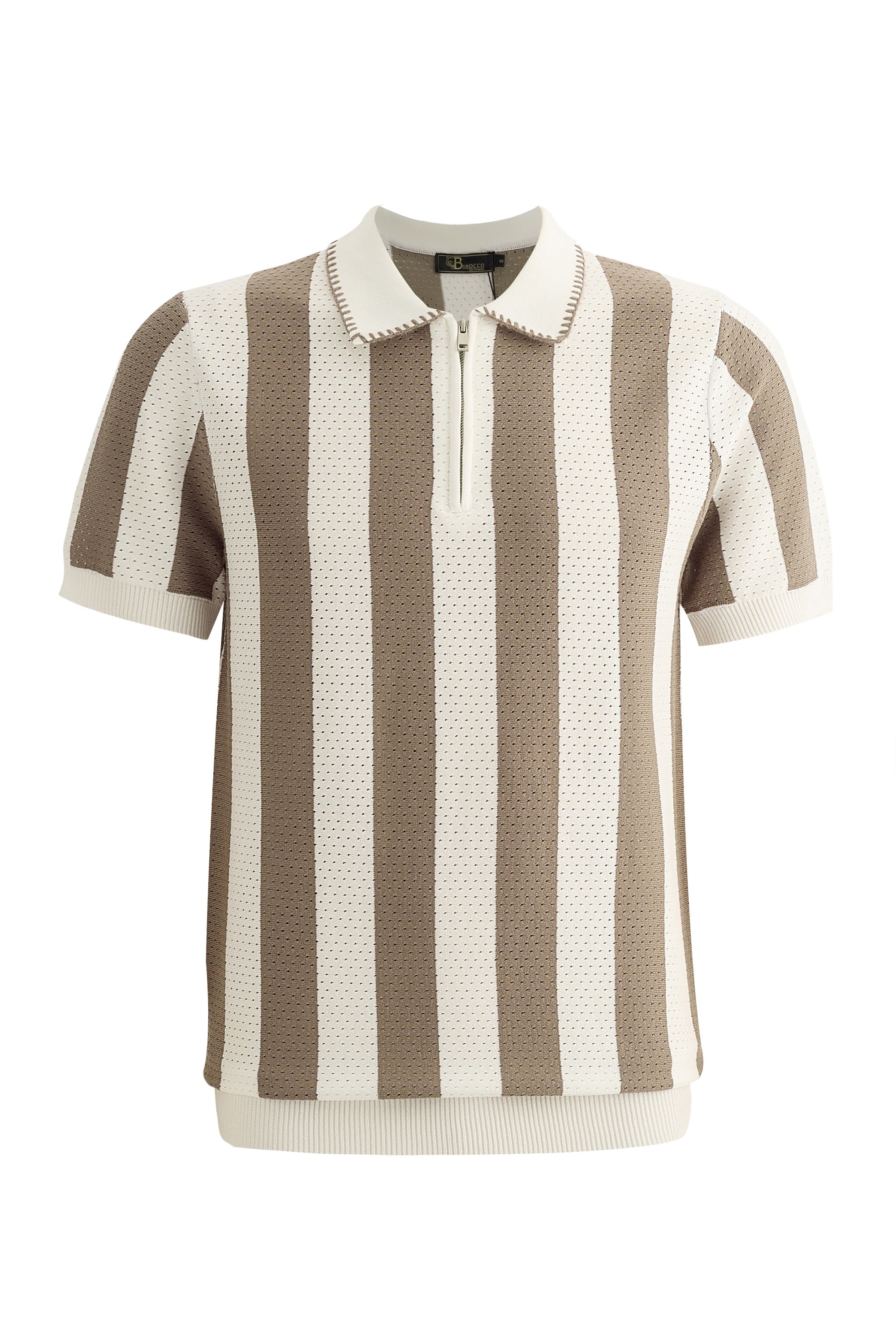 Monaco Zip Polo with Bold Stripe Knit WHITE/MULTI