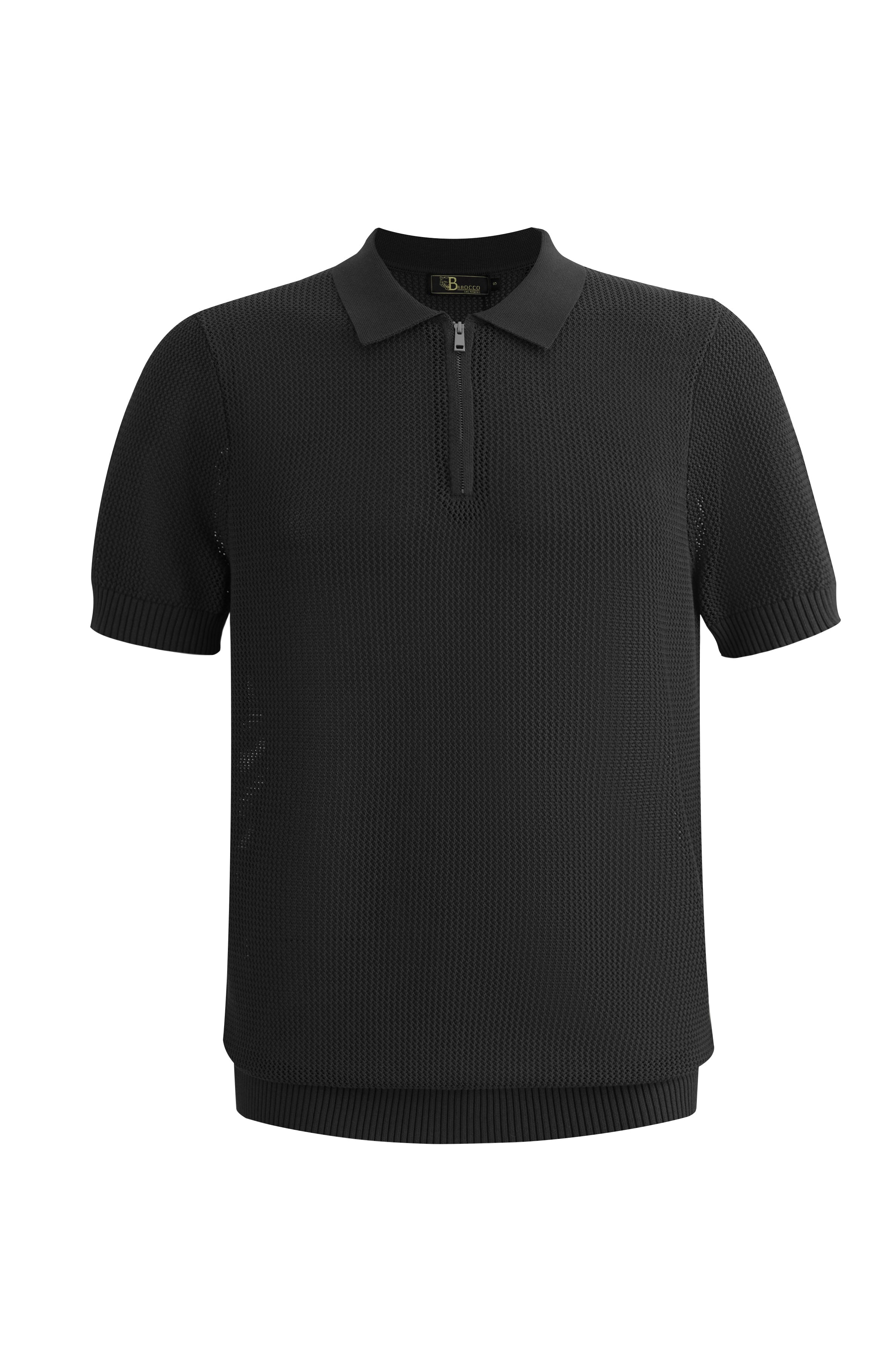 The Napoli Mesh Zip Polo BLACK