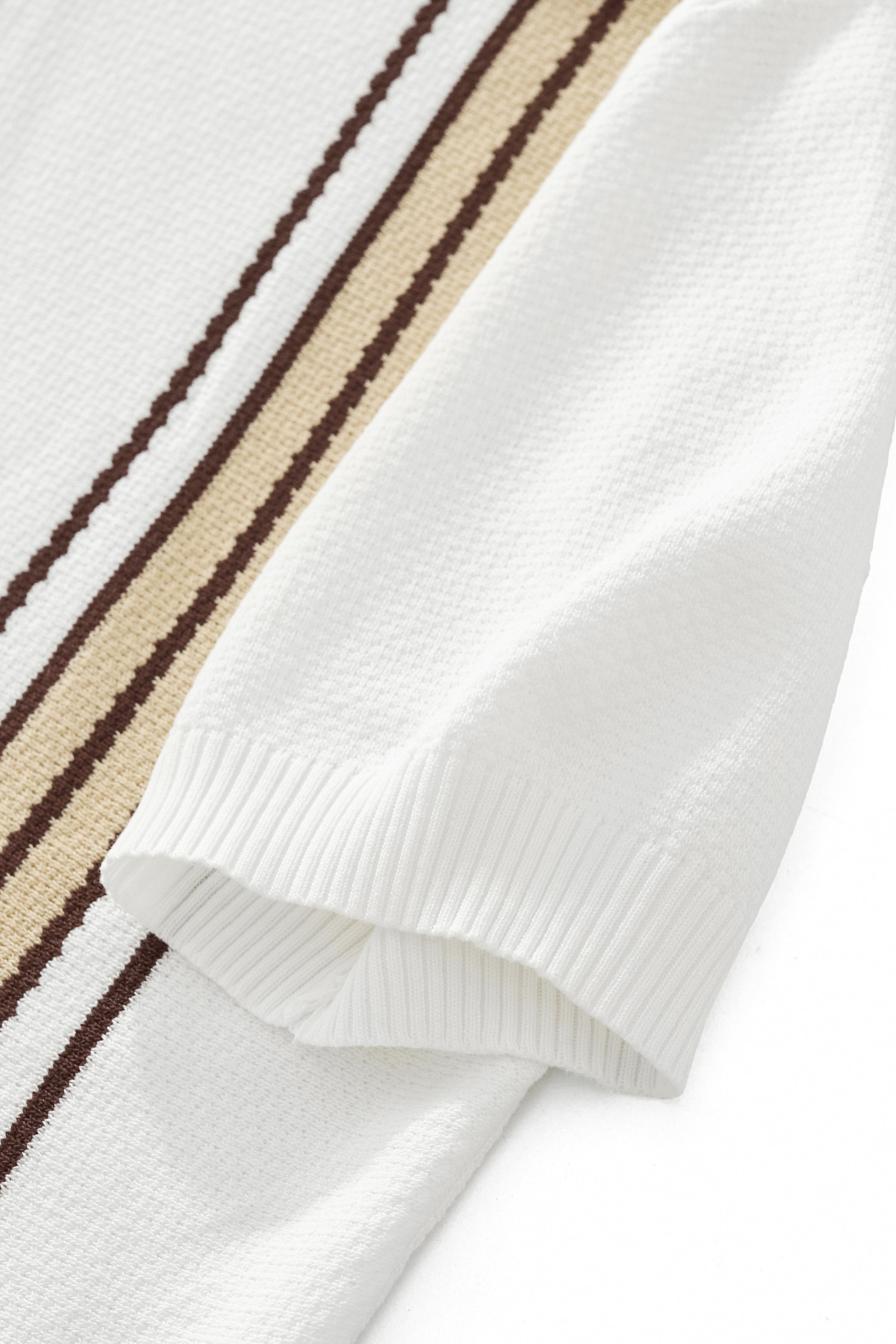 Retro Stripe Zip Polo WHITE/KHAKI