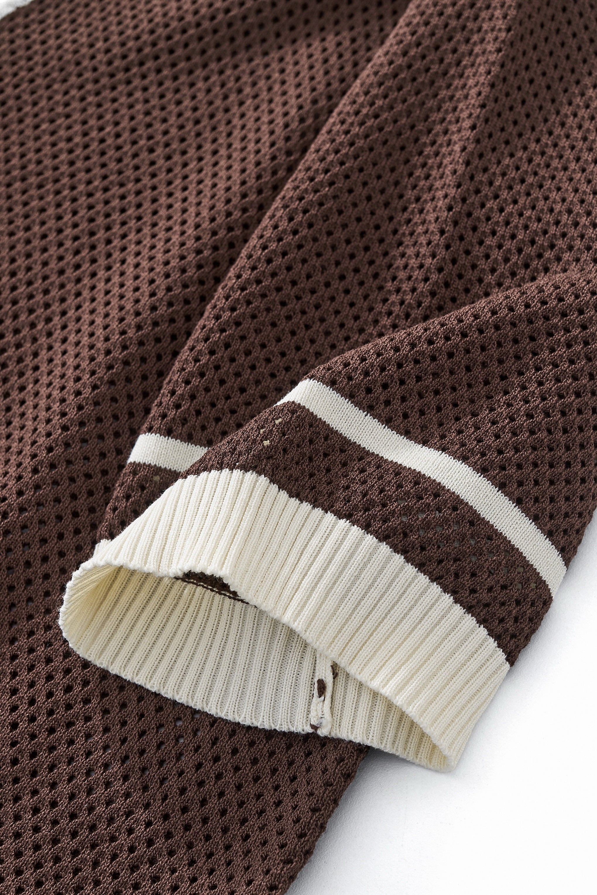 Contrast Trim Mesh Button-Up COFFEE