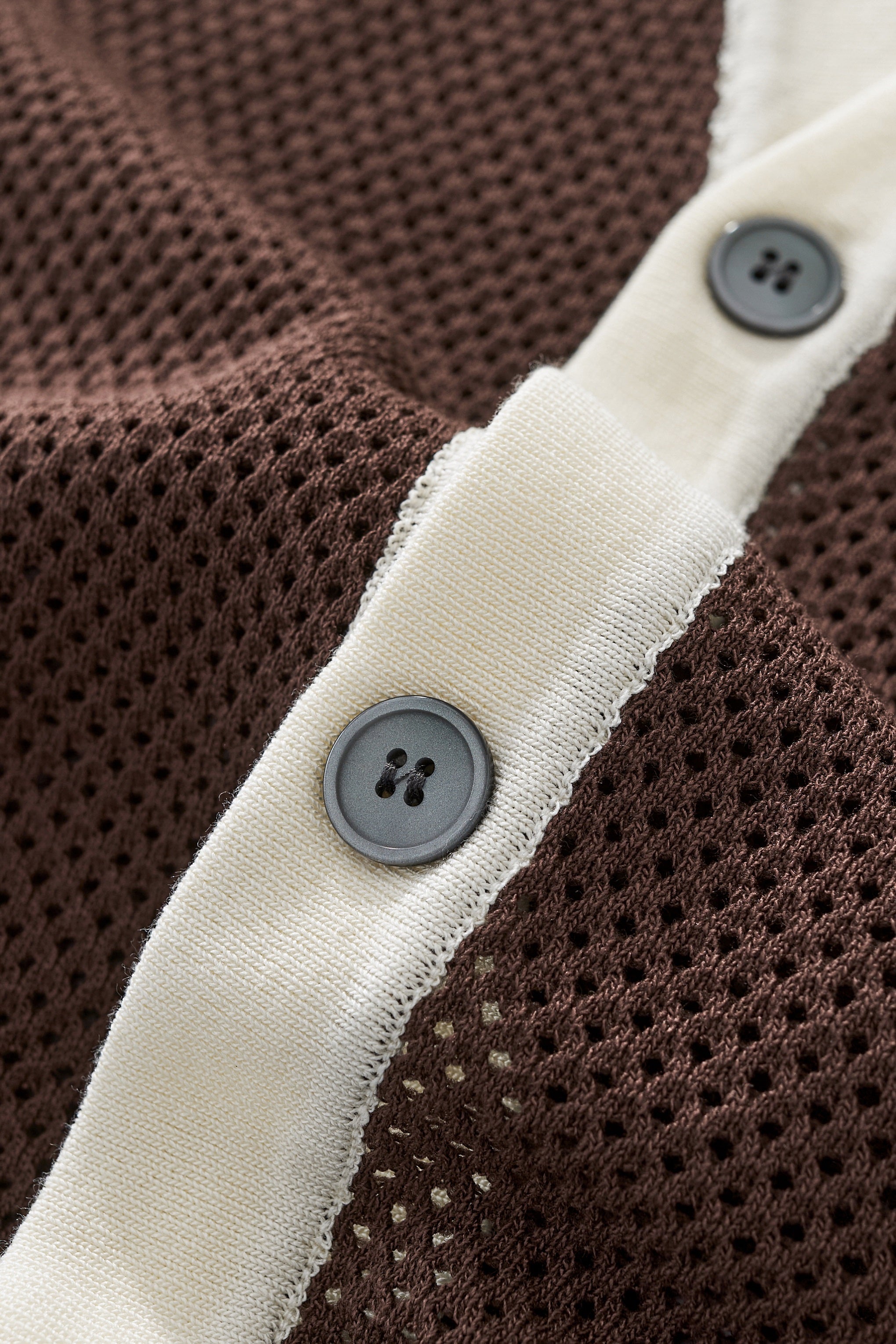 Contrast Trim Mesh Button-Up COFFEE