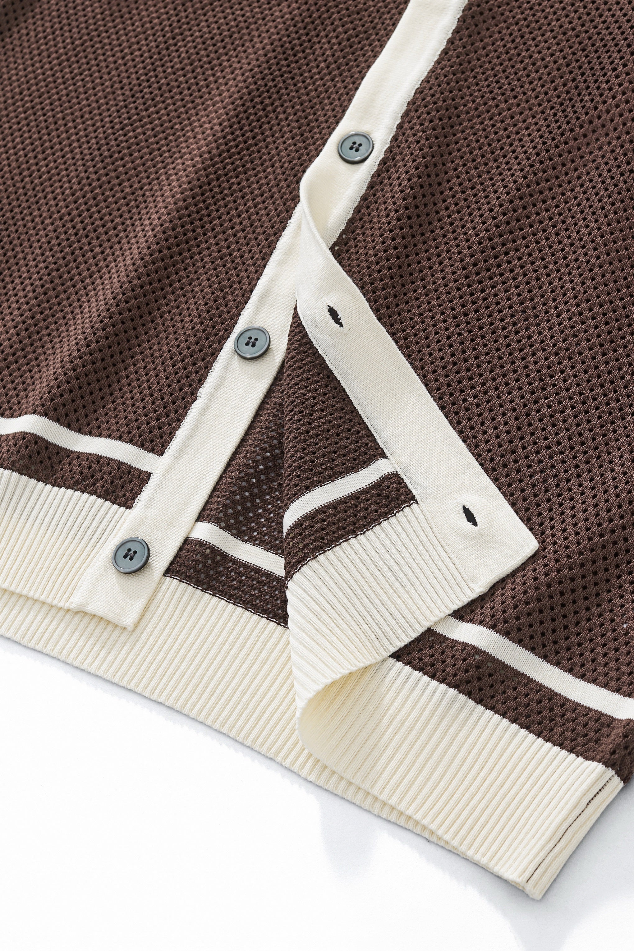 Contrast Trim Mesh Button-Up COFFEE