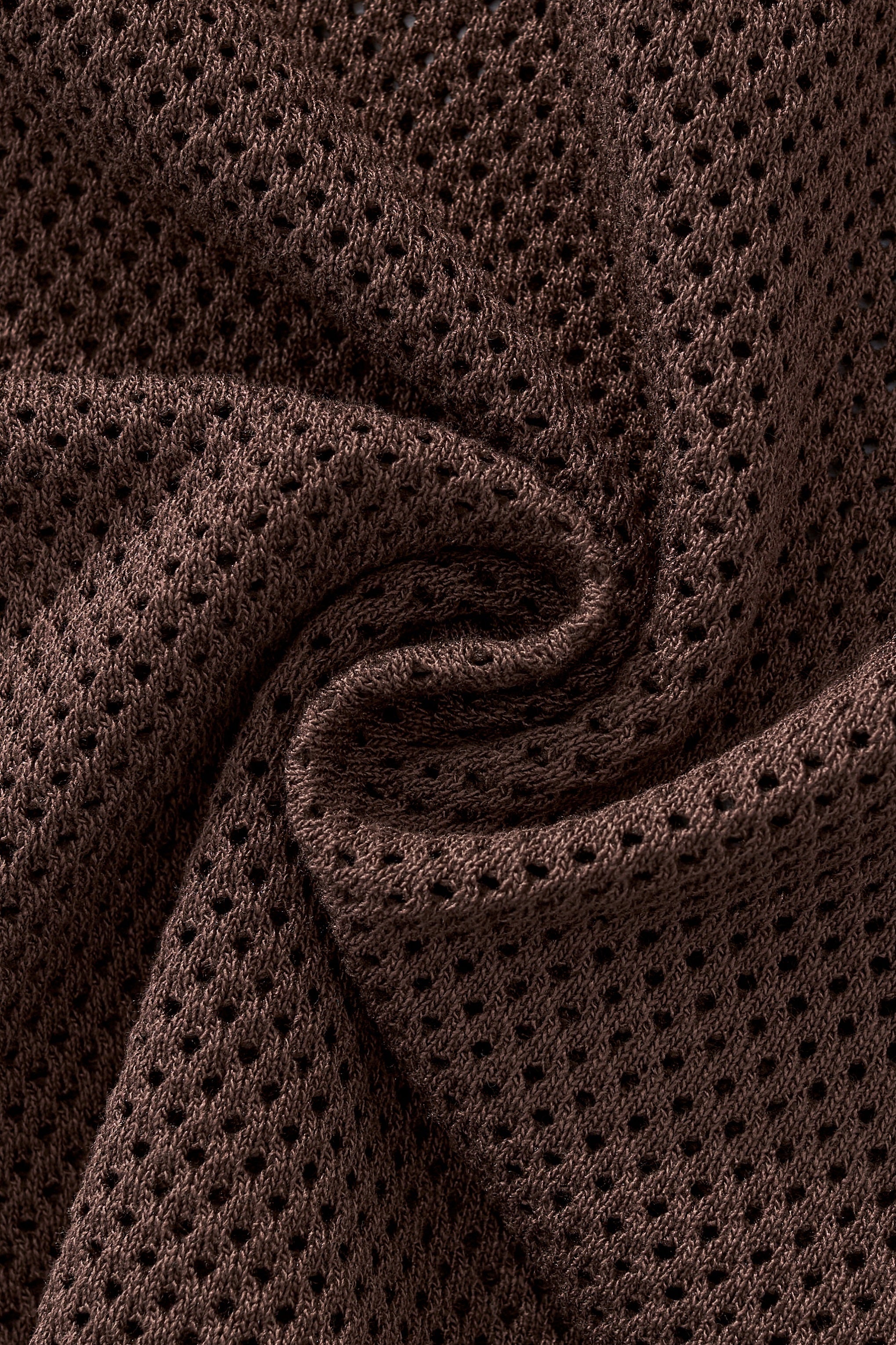 Contrast Trim Mesh Button-Up COFFEE