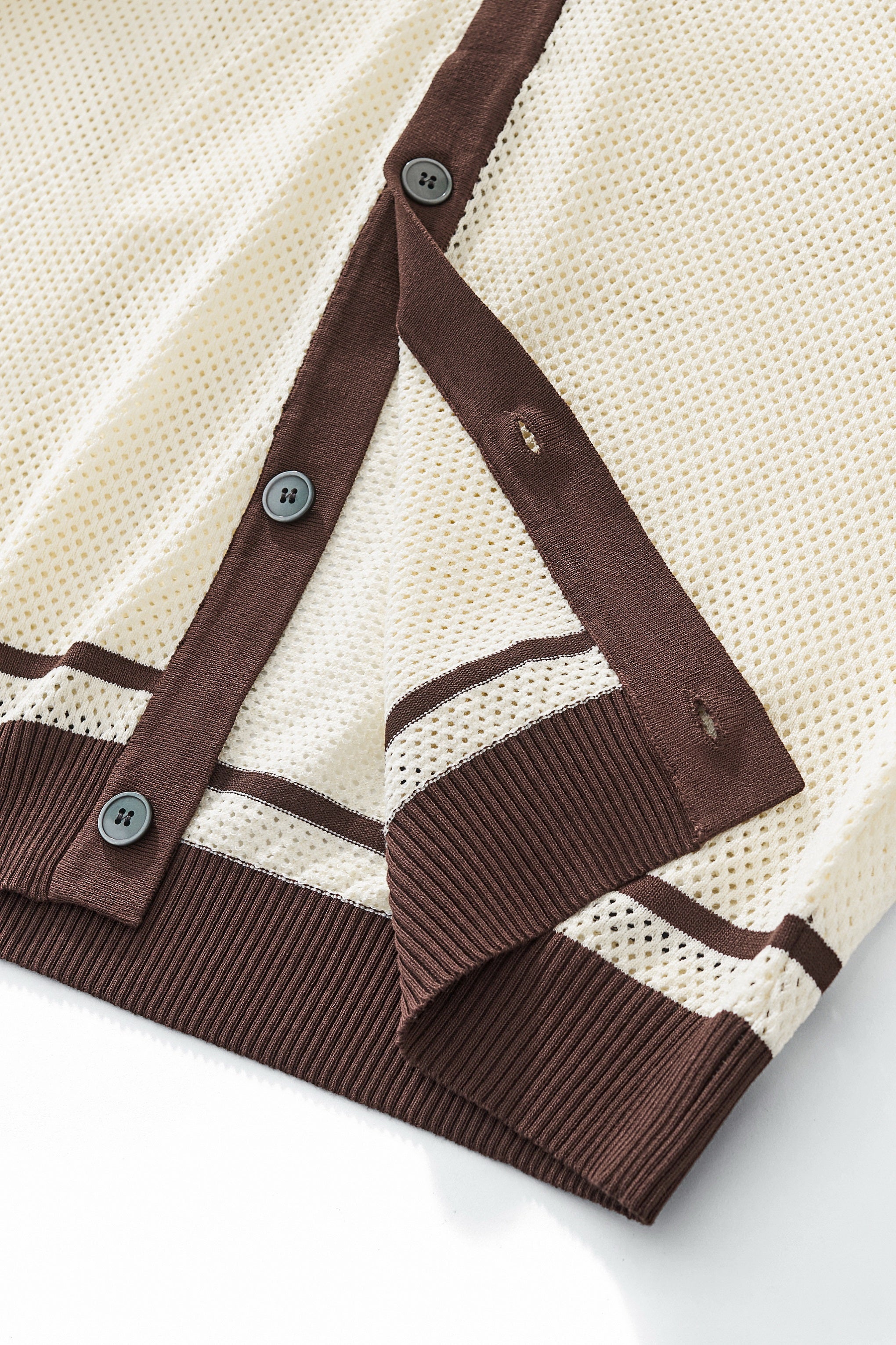 Contrast Trim Mesh Button-Up IVORY